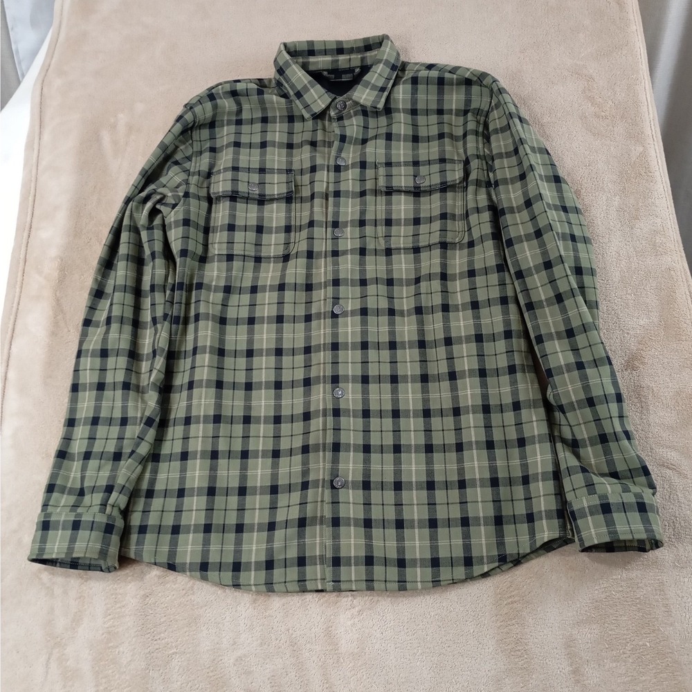 Linksoul Flannel Shirt Men size XL Green Plaid Fleece Lined Button Up EUC